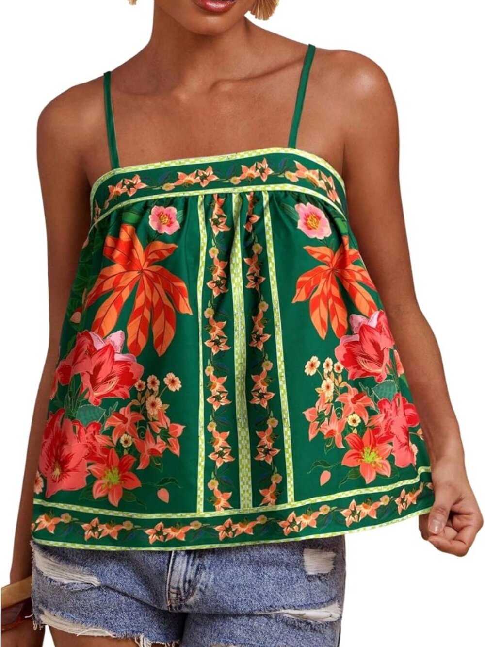 Boho Floral Cami Peplum Top | Sleeveless Graphic Tank for Summer Style